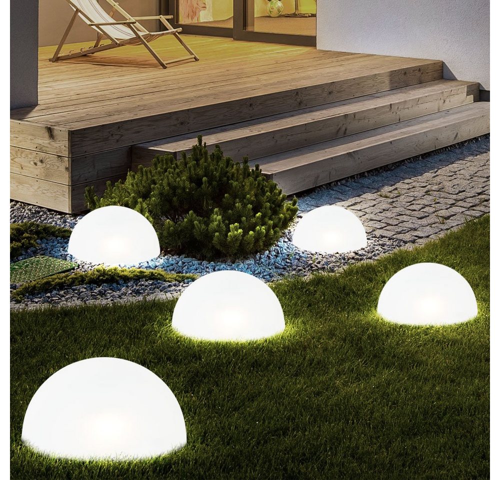 Globo Gartenleuchte, LED-Leuchtmittel fest verbaut, Warmweiß, 5er Set LED Solar Steck Leuchten Halb Kugel Garten Weg von Globo