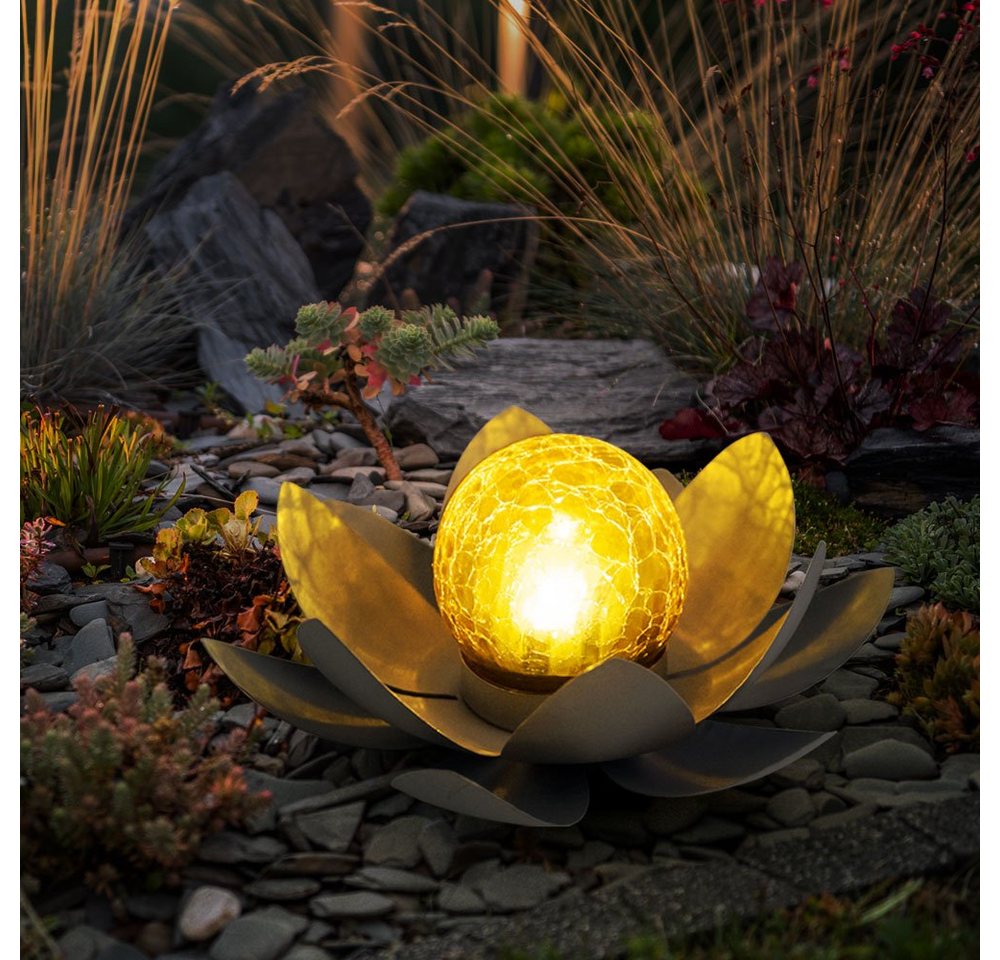 Globo LED Solarleuchte, LED-Leuchtmittel fest verbaut, LED Solar Außen Lampe Lotus Blume Garten Beleuchtung Seerosen Design von Globo