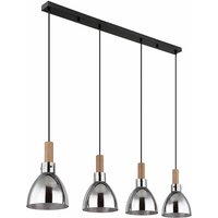 Hängelampe Esstisch Pendelleuchte schwarz Wohnzimmerleuchte modern, 4-flammig Holzoptik Glas rauch, Metall matt, 4x E27 Fassung, LxBxH 105x16x120 cm von Globo
