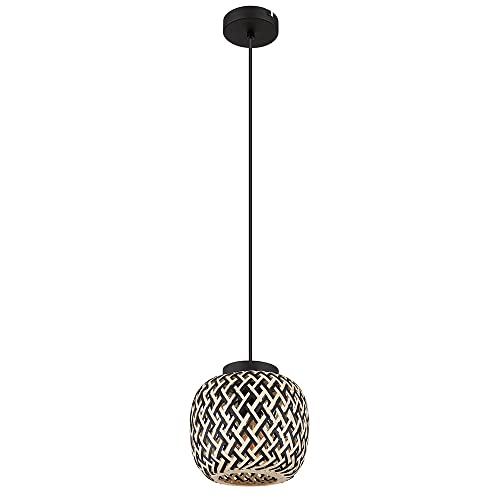 GLOBO Hängelampe Hängeleuchte Pendelleuchte Esstischlampe, Höhenverstellbar Bambus Natur Metall schwarz Bohostil, 1x E27 Fassung, DxH 20x120cm von GLOBO