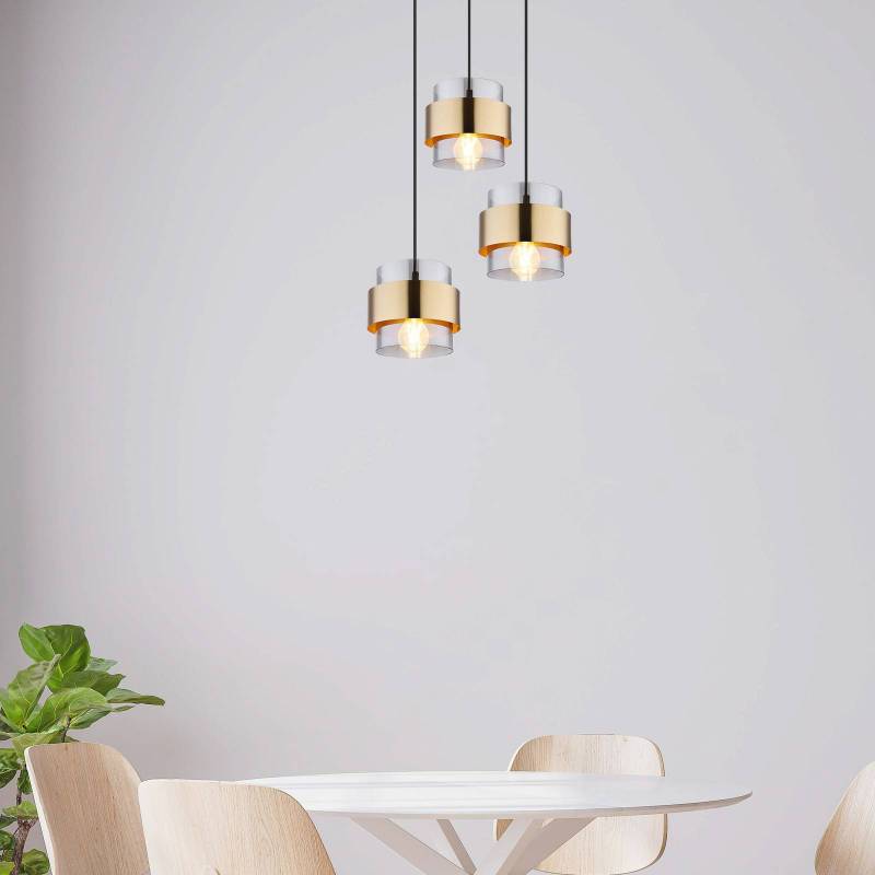 Hängelampe Milley, Ø 45 cm, messingfarben, 3-flg., Metall von Globo