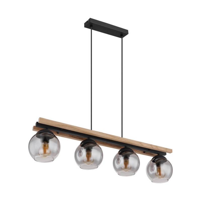 Globo Hängelampe Pendelleuchte Conni Rauchgrau Glas Holz 4 Flammig 85 Cm B-Ware von Globo