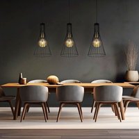 Hängelampe schwarz Pendelleuchte Esstischlampe Esszimmerlampe 3-flammig, Käfig-Design Industrial, Metall schwarz, 3x E27 Fassung, LxBxH 84x20x120 cm, von Globo