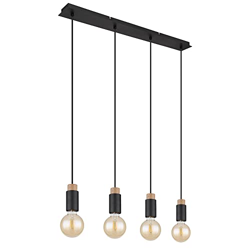 GLOBO Hängeleuchte Esstischleuchte 4 flammig Pendelleuchte Holzlampe Wohnzimmerleuchte, Holz Metall dunkelbraun schwarz, 4x E27, LxH 75 x 120 cm von GLOBO