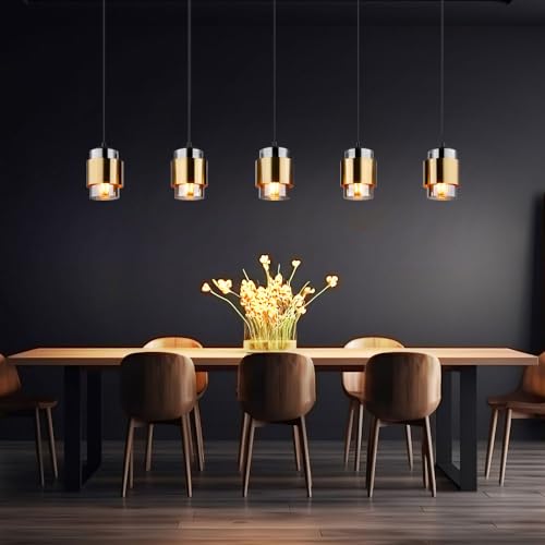 GLOBO Hängeleuchte Esszimmerleuchte Pendellampe Wohnzimmerlampe Esstischleuchte, Metall schwarz Messingring Glas rauchfarben, 5 Flammig E27, H 150 cm von GLOBO