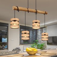 Hängeleuchte Esszimmerleuchte hängend Pendellampe Holzoptik Gitter schwarz Pendelleuchte rund 4 Flammig, Metall mdf, Fassung 4x E27, LxBxH 85x15x120 von Globo