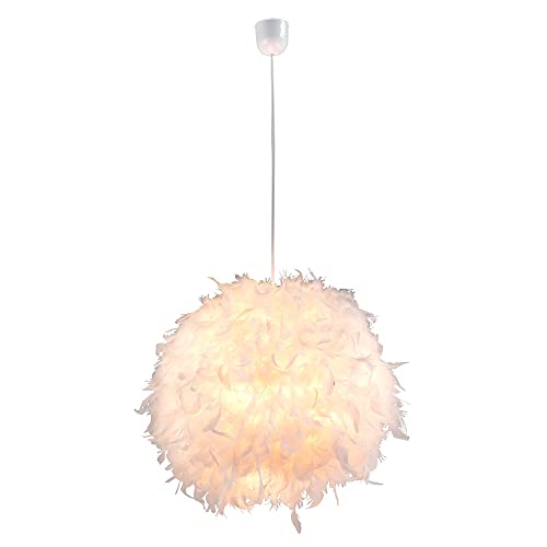 GLOBO Hängeleuchte Federn weiß Federleuchte Decke weiß Hängelampe Pendelleuchte, Metall, E27 Fassungen, DxH 45x120 cm von GLOBO