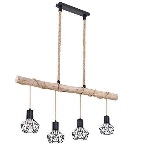 Globo Hängeleuchte Holzbalken Esszimmerleuchte Höhenverstellbar Hängelampe Holz Gitterschirmen, Metall, 4x LED 7W 806Lm warmweiß, LxBxH 100x13,3x120 cm von Globo