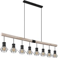 Hängeleuchte Holzbalken Pendelleuchte Käfigschirme schwarz Esszimmerleuchte Holz, Metall, 8x E27 Fassung, LxBxH 140x13,3x120 cm von Globo