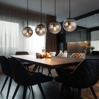 Hängeleuchte Kugel schwarz Pendelleuchte Esstisch Rauchglas Hängelampe Glas Retro, Sternen-Effekt, 4x E27 Fassung, LxBxH 90x15x120 cm von Globo