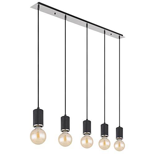 GLOBO Hängeleuchte Pendellampe Esszimmer Hängelampe 5 flammig schwarz Holz Höhenverstellbar, Metall, 5x E27 Fassung, LxBxH 115x10x120 cm von GLOBO