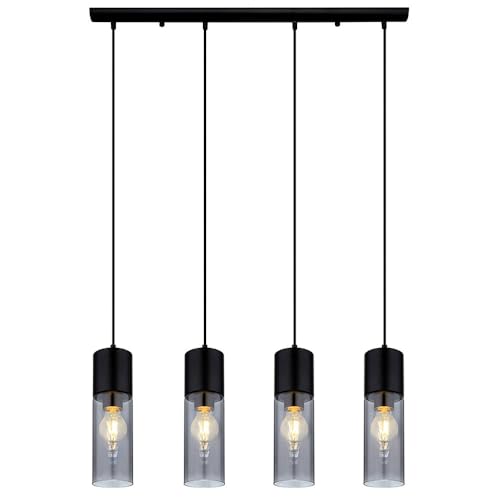GLOBO Hängeleuchte Pendellampe Esszimmerleuchte Wohnzimmerlampe Küchenleuchte, 4-Flammig, Glas Metall schwarz rauch, E27, H 156 cm von GLOBO