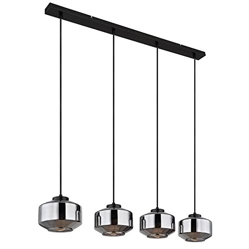 GLOBO Hängeleuchte Pendellampe Wohnzimmer Pendelleuchte Esstischleuchte rauch Glasschirm, Metall schwarz, Fassungen 4x E27, LxBxH 96x18x120cm von GLOBO