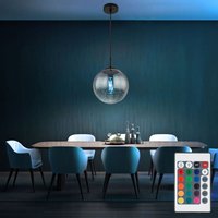 Hängeleuchte dimmbar mit Fernbedienung Pendelleuchte Esstisch Rauchglas Hängelampe Glas Retro, rgb Farbwechsel, Sternen-Effekt, 8,5W 806lm warmweiß, von Globo