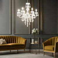 Globo - Kronleuchter Kristalle Hängeleuchte 6 Flammig Pendelleuchte Lüster weiß, Kristallbehang Chromakzente, 6x E14 Fassungen, DxH 67x166 cm von Globo