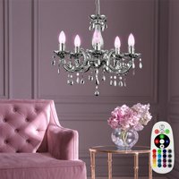 Kronleuchter dimmbar mit Fernbedienung led Hängelampe Esstischleuchte Pendellampe Wohnzimmer, rgb Farbwechsel, 5x 3,5W 320lm warmweiß, DxH 44x128 cm von Globo