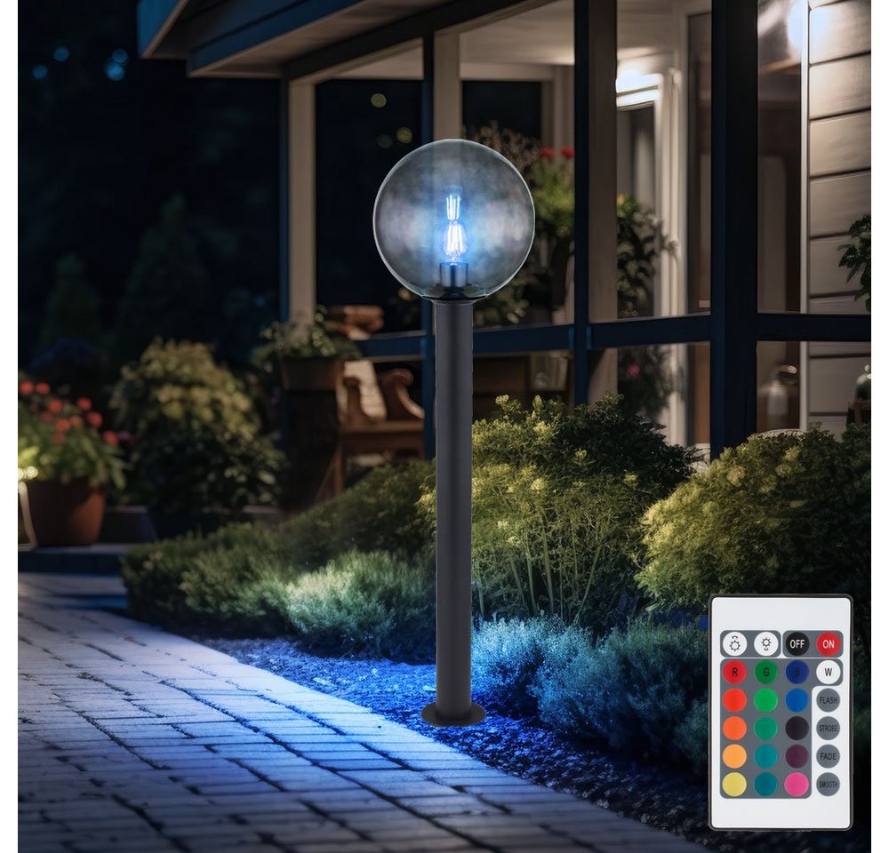 Globo LED Außen-Stehlampe, Leuchtmittel inklusive, Warmweiß, Farbwechsel, Außenstehlampe Wegeleuchte Gartenlampe Glas dimmbar Fernbedienung LED von Globo