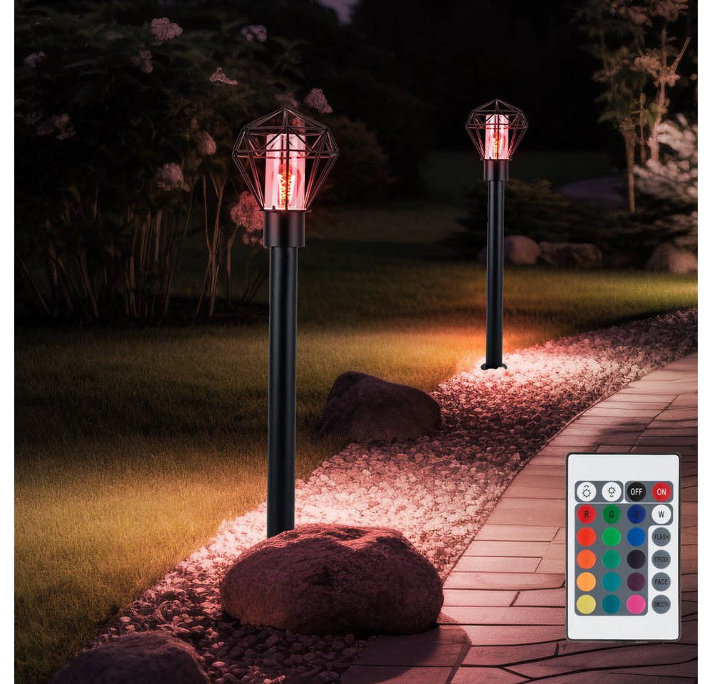 Globo LED Außen-Stehlampe, Leuchtmittel inklusive, Warmweiß, Farbwechsel, Außenstehlampe Wegelampe Sockellampe dimmbar Fernbedienung RGB LED 2x von Globo