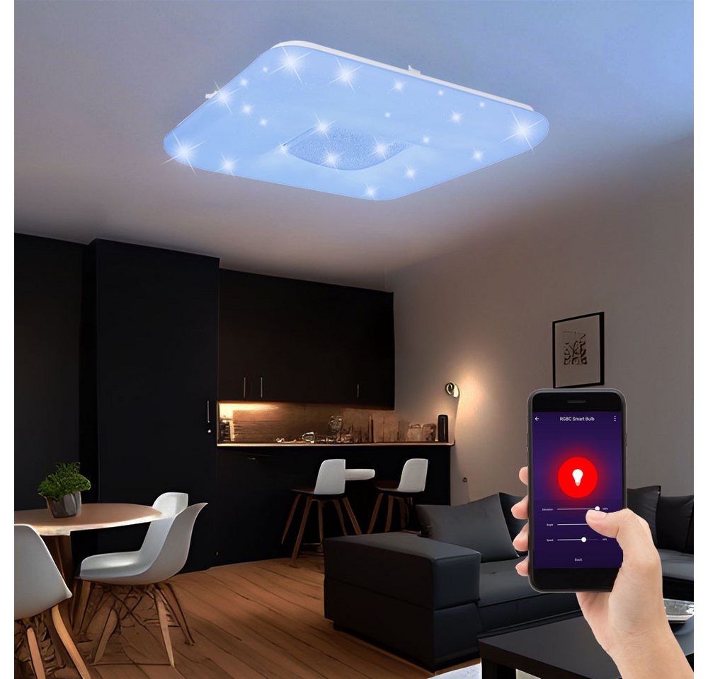 Globo LED Deckenleuchte, LED-Leuchtmittel fest verbaut, Kaltweiß, Warmweiß, Neutralweiß, Tageslichtweiß, Farbwechsel, Smart Home Deckenleuchte RGB LED Fernbedienung Kristall CCT App Dimmer von Globo