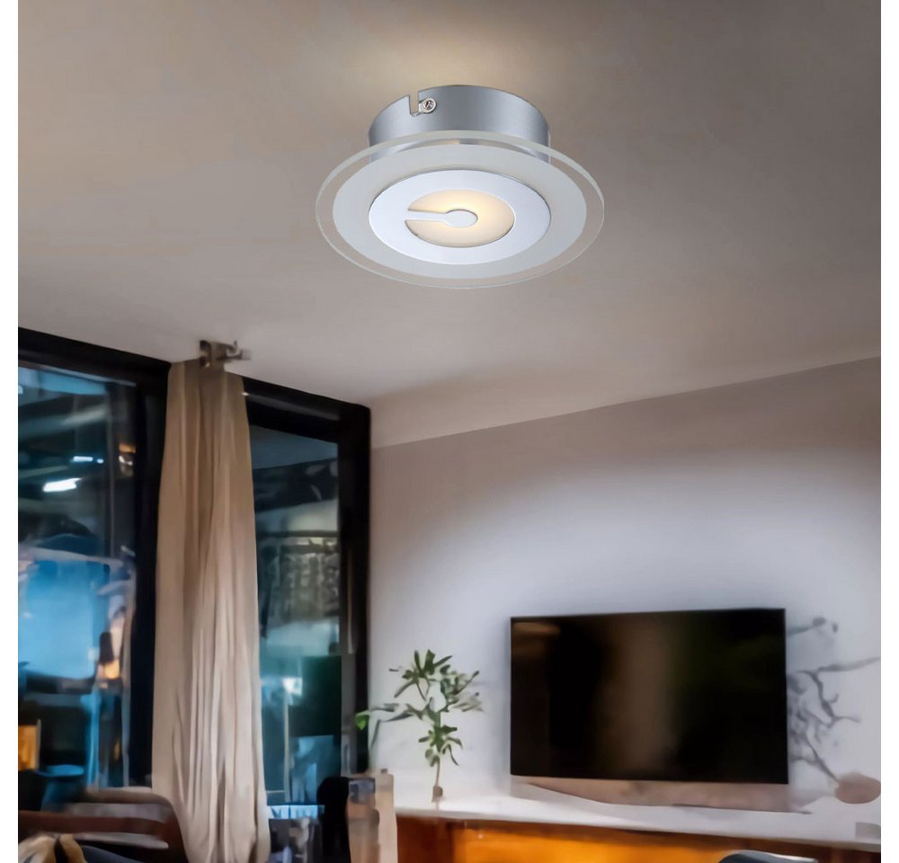 Globo LED Deckenleuchte, LED-Leuchtmittel fest verbaut, Warmweiß, Deckenlampe Deckenleuchte Flurlampe LED Glas Küchenlampe chrom D 16 cm von Globo