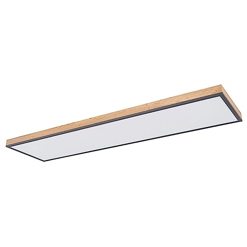 Globo LED Deckenleuchte Fernbedienung Deckenlampe Holzleuchte Wohnzimmerlampe CCT, Nachtlicht, Alu Holzoptik Graphit opal, 1x 36W 2250Lm warm-kaltweiß, L 120 cm von Globo