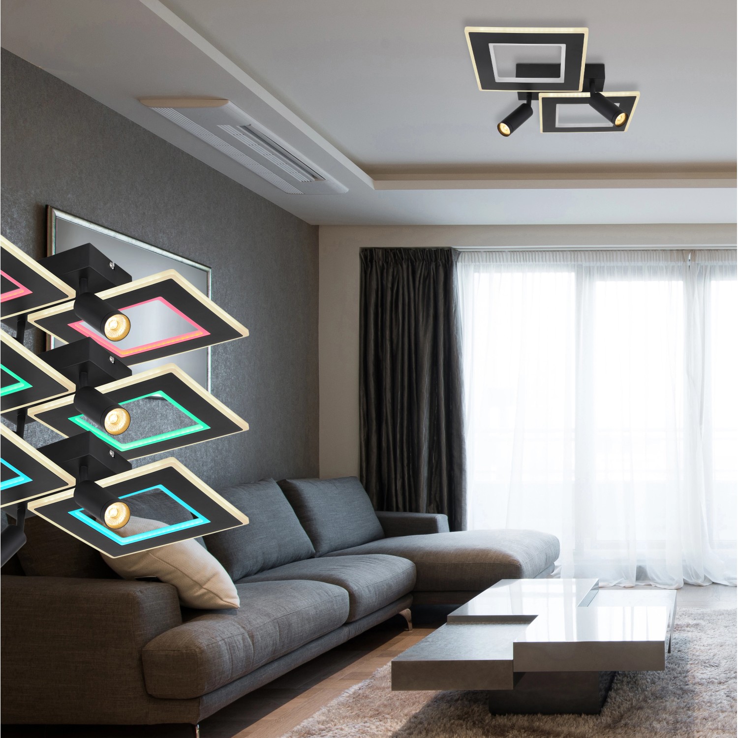 Globo LED-Deckenleuchte Marian 2-flammig Schwarz matt 540 x 410 x 115 mm Globo LED-Deckenleuchte Marian 2-flammig Schwarz matt 540 x 410 x 115 mm von Globo