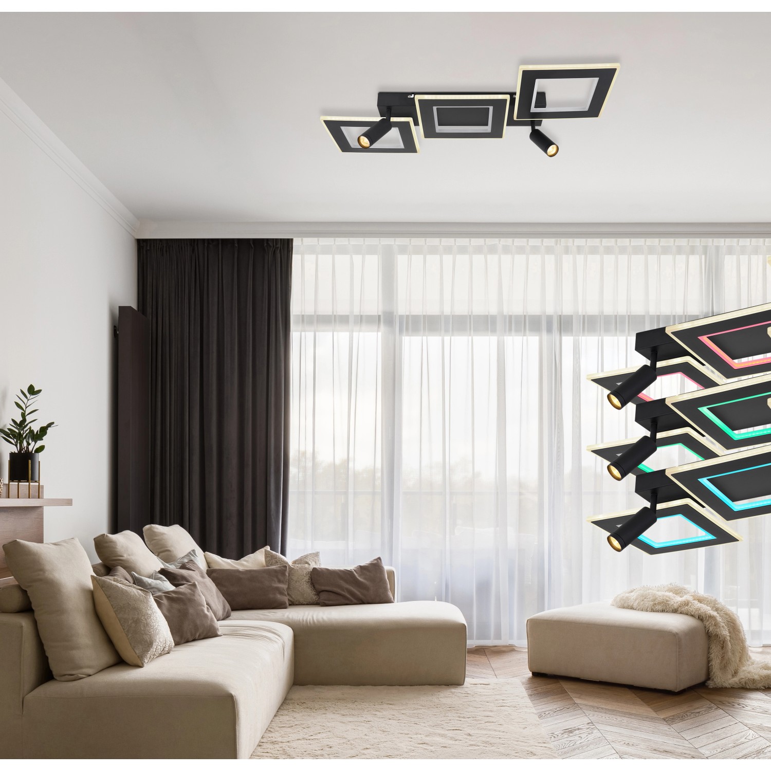 Globo LED-Deckenleuchte Marian 2-flammig Schwarz matt 820 x 560 x 115 mm Globo LED-Deckenleuchte Marian 2-flammig Schwarz matt 820 x 560 x 115 mm von Globo