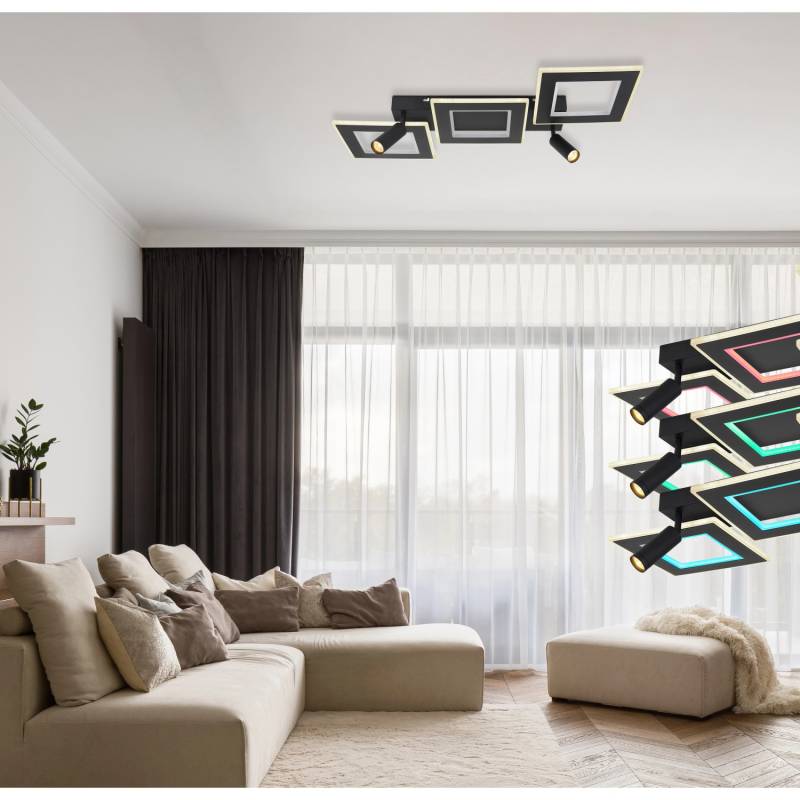 Globo LED-Deckenleuchte Marian 2-flammig Schwarz matt 820 x 560 x 115 mm von Globo