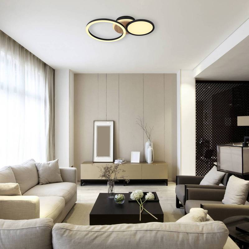 LED-Deckenleuchte Sid mit Holz, dreiflammig von Globo