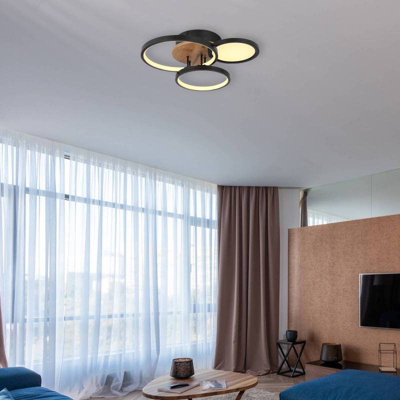 LED-Deckenleuchte Sid mit Holz, vierflammig LED-Deckenleuchte Sid mit Holz, vierflammig von Globo