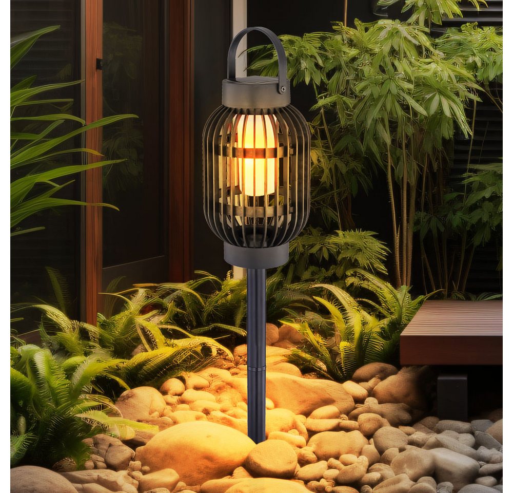 Globo LED Gartenleuchte, LED-Leuchtmittel fest verbaut, Warmweiß, LED Solar Lampe Garten Deko Feuer Effekt Steck Steh Strahler Balkon von Globo