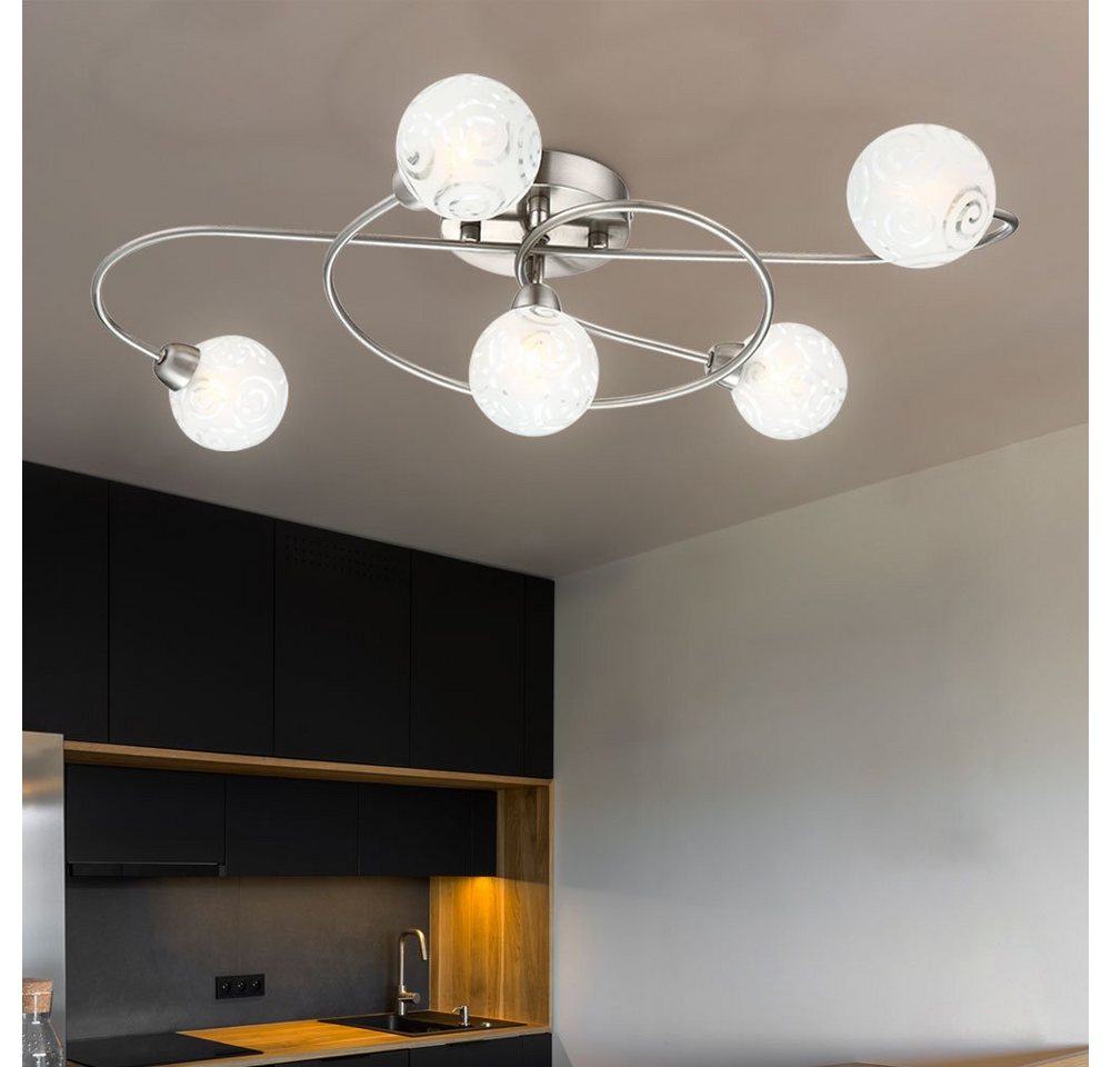 Globo LED Deckenleuchte, Leuchtmittel inklusive, Warmweiß, Hochwertige Deckenleuchte nickel matt Glaskugel mit Ornamenten - von Globo