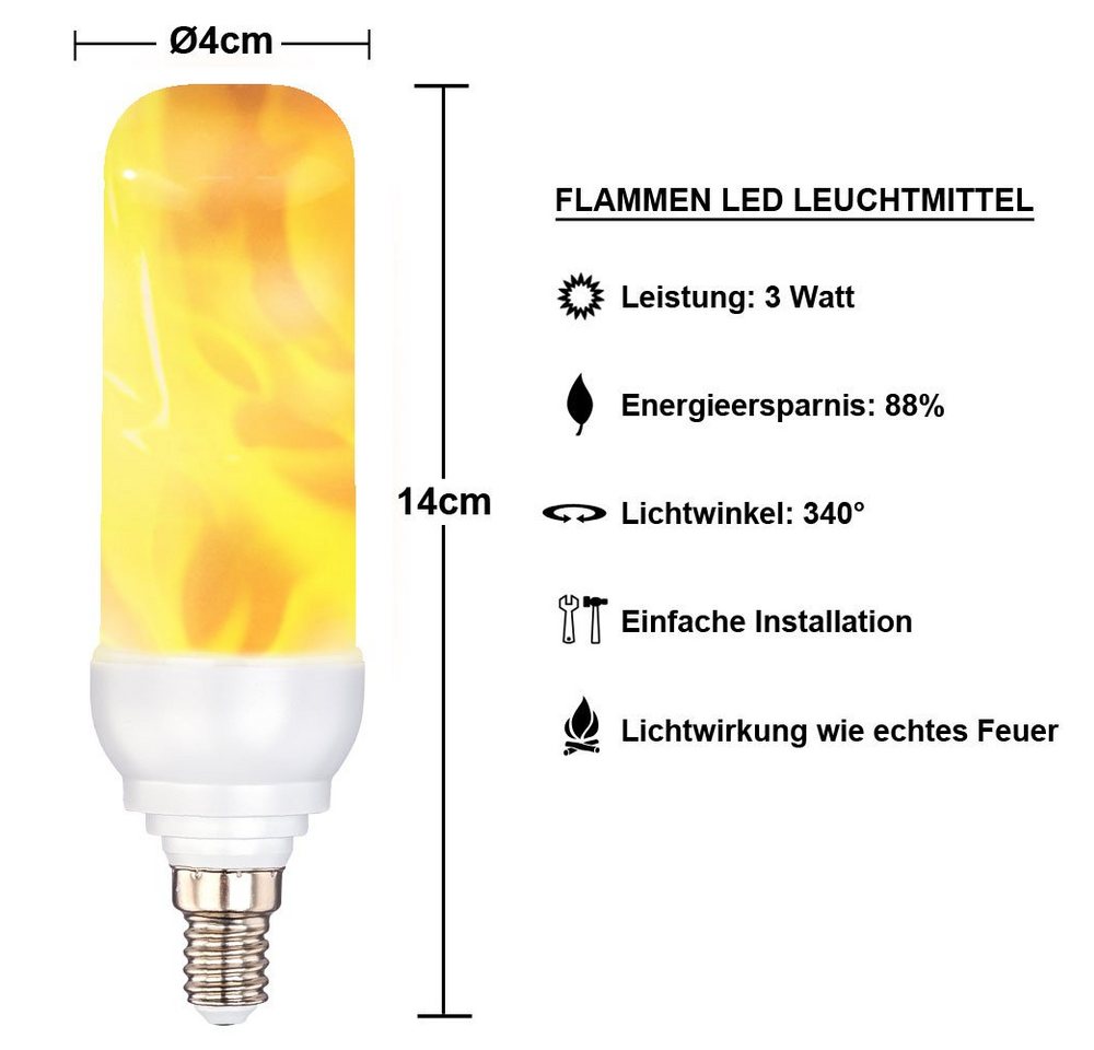 Globo LED-Leuchtmittel, LED Leuchtmittel Feuer Flammen Flacker Effekt Lampe E14 Leuchte von Globo