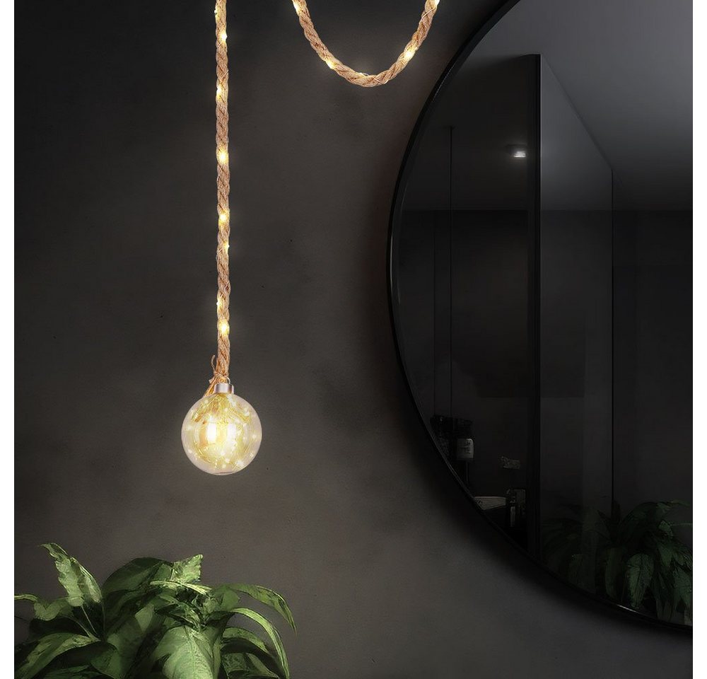 Globo LED Pendelleuchte, LED-Leuchtmittel fest verbaut, Warmweiß, LED Hängeleuchte Pendellampe Wohnzimmerleuchte Glas Hanfseil H 160 cm von Globo