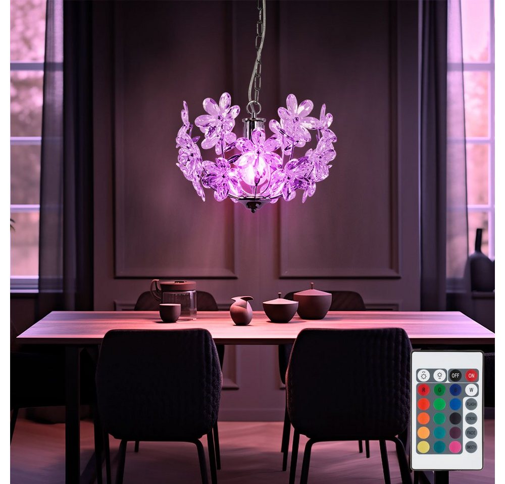 Globo LED Pendelleuchte, Leuchtmittel inklusive, Warmweiß, Farbwechsel, Pendelleuchte Hängeleuchte Blätterleuchte Deckenpendel Blumen Design von Globo