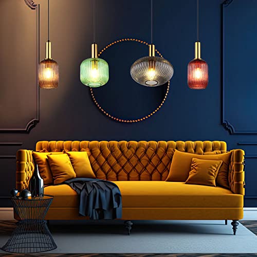 GLOBO LED Pendelleuchte Hängelampe Esszimmerleuchte 4-flammig Retro Designlampe, Bunte Glasschirme, Metall, messing schwarz, 4x 7W 4x 806lm warmweiß, LxBxH 115x30x120 cm von GLOBO
