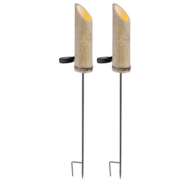 GLOBO LIGHTING LED Solarleuchte, LED-Leuchtmittel fest verbaut, Warmweiß, 2er Set LED Solar Steck Leuchte Bambus Garten Deko Strahler Dekor von GLOBO LIGHTING