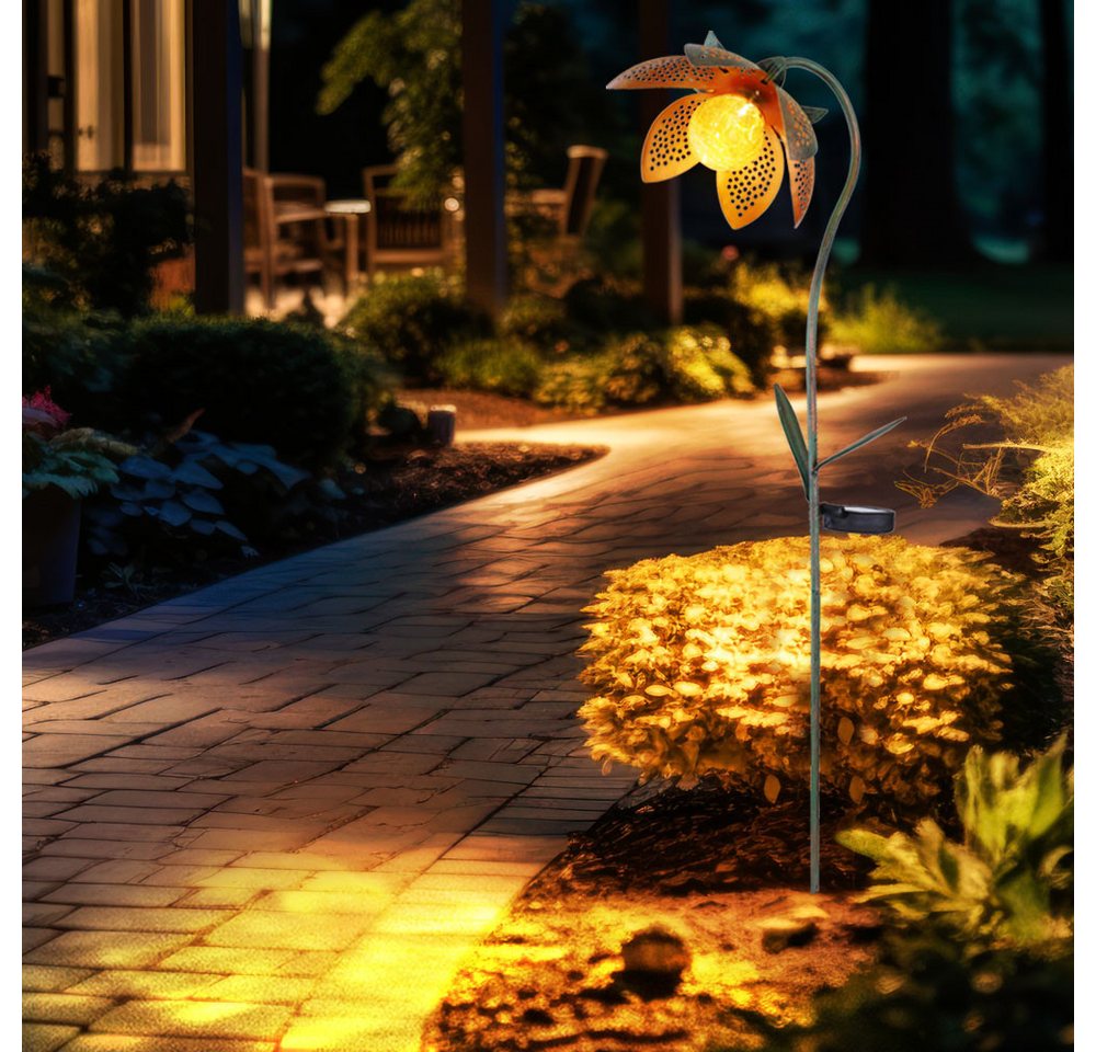 Globo LED Solarleuchte, LED-Leuchtmittel fest verbaut, Kaltweiß, LED Außen Solar Steck Leuchte Blume Crackle-Glas Kugel Lampe von Globo