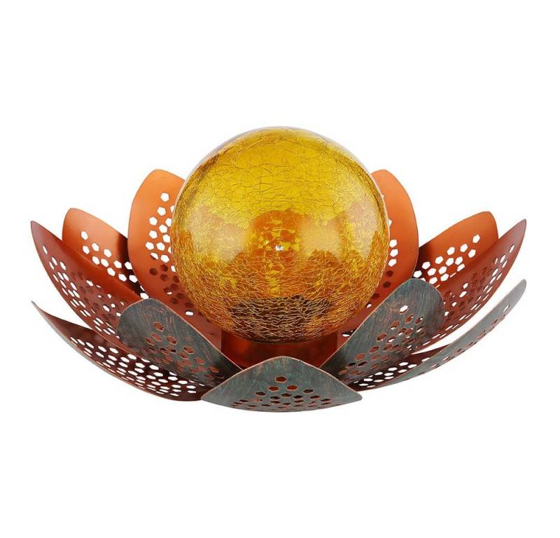 GLOBO LIGHTING LED Solarleuchte, LED-Leuchtmittel fest verbaut, Kaltweiß, LED Solar Lotus Blume Deko Lampe Kugel Crackle-Glas Außen von GLOBO LIGHTING