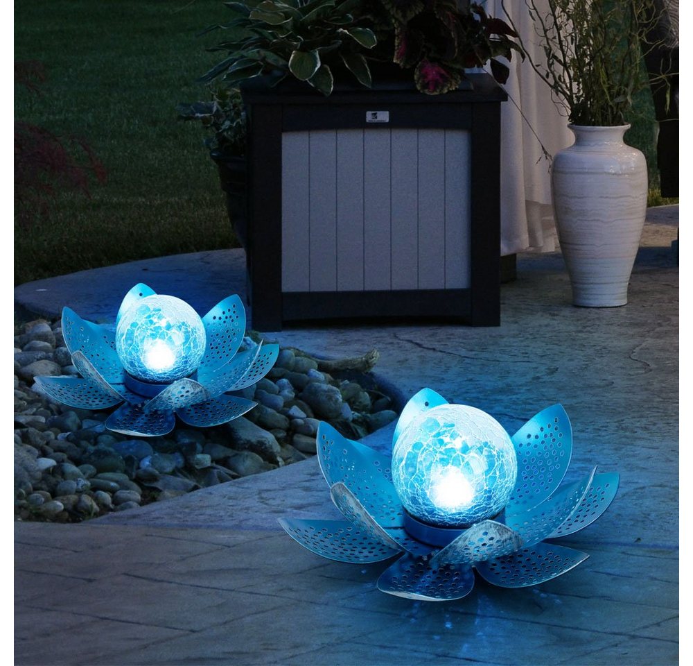 Globo LED Solarleuchte, LED-Leuchtmittel fest verbaut, Kaltweiß, Tageslichtweiß, 2x Asia Garten Lotusblüte Deko Solar Lotusblüte für Außen Garten von Globo
