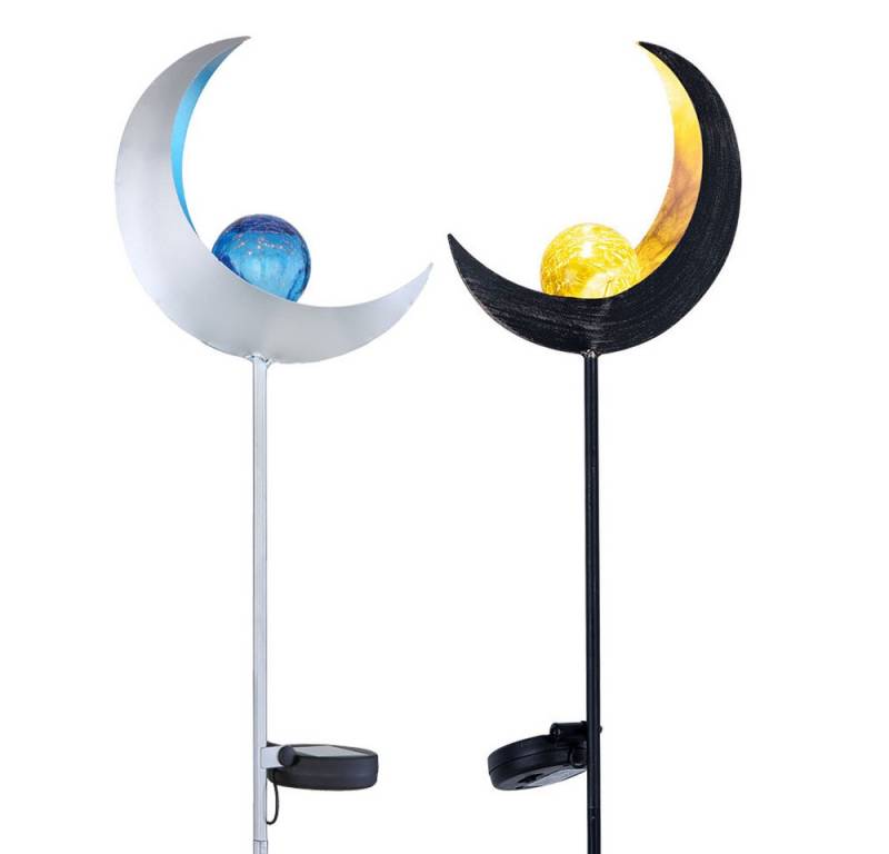 GLOBO LIGHTING LED Solarleuchte, LED-Leuchtmittel fest verbaut, Solarlampe LED Gartendeko Außenlampe Mond Design blau gelb 2er Set von GLOBO LIGHTING