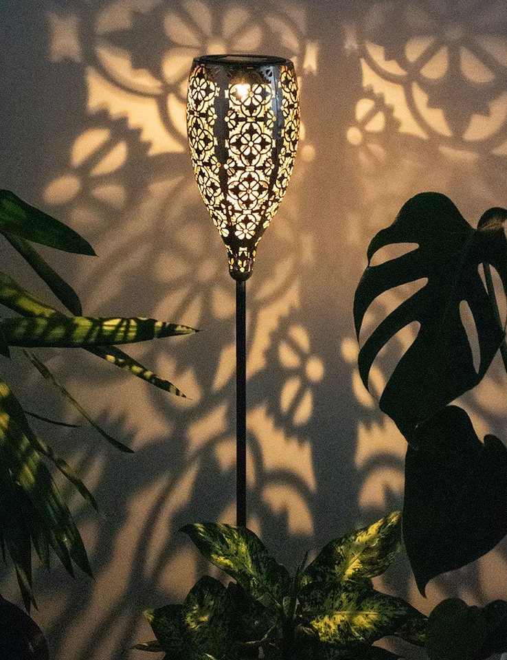 GLOBO LIGHTING LED Solarleuchte, LED-Leuchtmittel fest verbaut, Warmweiß, LED Solar Außen Steck Lampe Muster Balkon Deko Erdspieß Leuchte von GLOBO LIGHTING