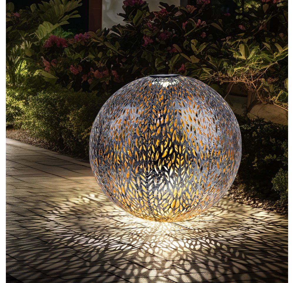 Globo LED Solarleuchte, LED-Leuchtmittel fest verbaut, Warmweiß, Solarkugel Windlicht Außenlampe LED Erdspieß Gartendeko silber gold von Globo