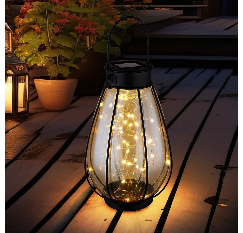 Globo LED Solarleuchte, LED-Leuchtmittel fest verbaut, Warmweiß, Solarleuchte Gartendeko Außenlampe Laterne LED Lichterkette Glas von Globo