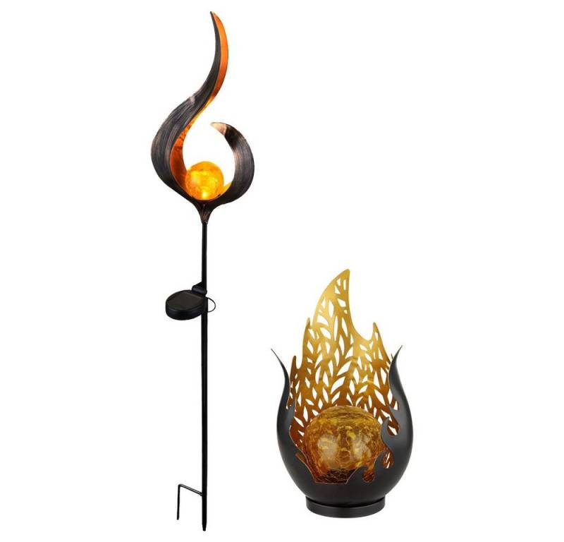 GLOBO LIGHTING LED Solarleuchte, LED-Leuchtmittel fest verbaut, Solarlampe Außenlampe Gartendeko Flammen Design Erdspieß LED 2er Set von GLOBO LIGHTING