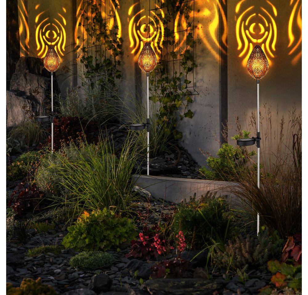 Globo LED Solarleuchte, Leuchtmittel inklusive, Warmweiß, LED Solarleuchte Außenlampe Steckleuchte Retro Gartenlampe 3er Set von Globo