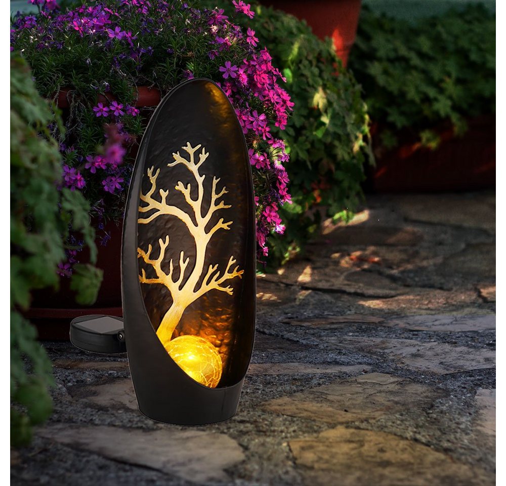 Globo LED Solarleuchte, Leuchtmittel inklusive, Warmweiß, Solarlampe Gartendeko Außenleuchte schwarz amber LED Baum H 30 cm von Globo