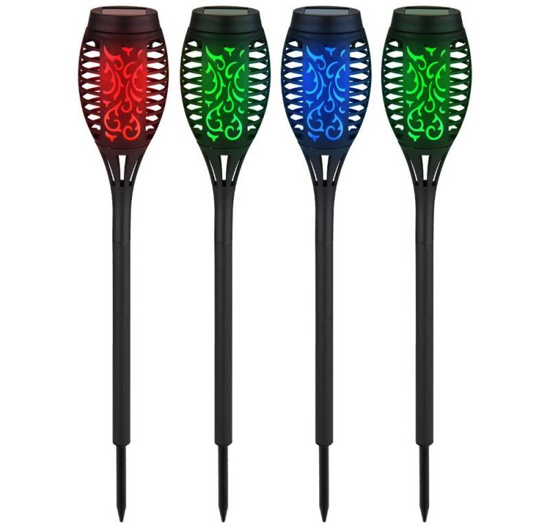 GLOBO LIGHTING LED Solarleuchte, LED-Leuchtmittel fest verbaut, Solarleuchte Erdspieß Feuereffekt Solarlampen für Außen Farbwechsel 4x von GLOBO LIGHTING
