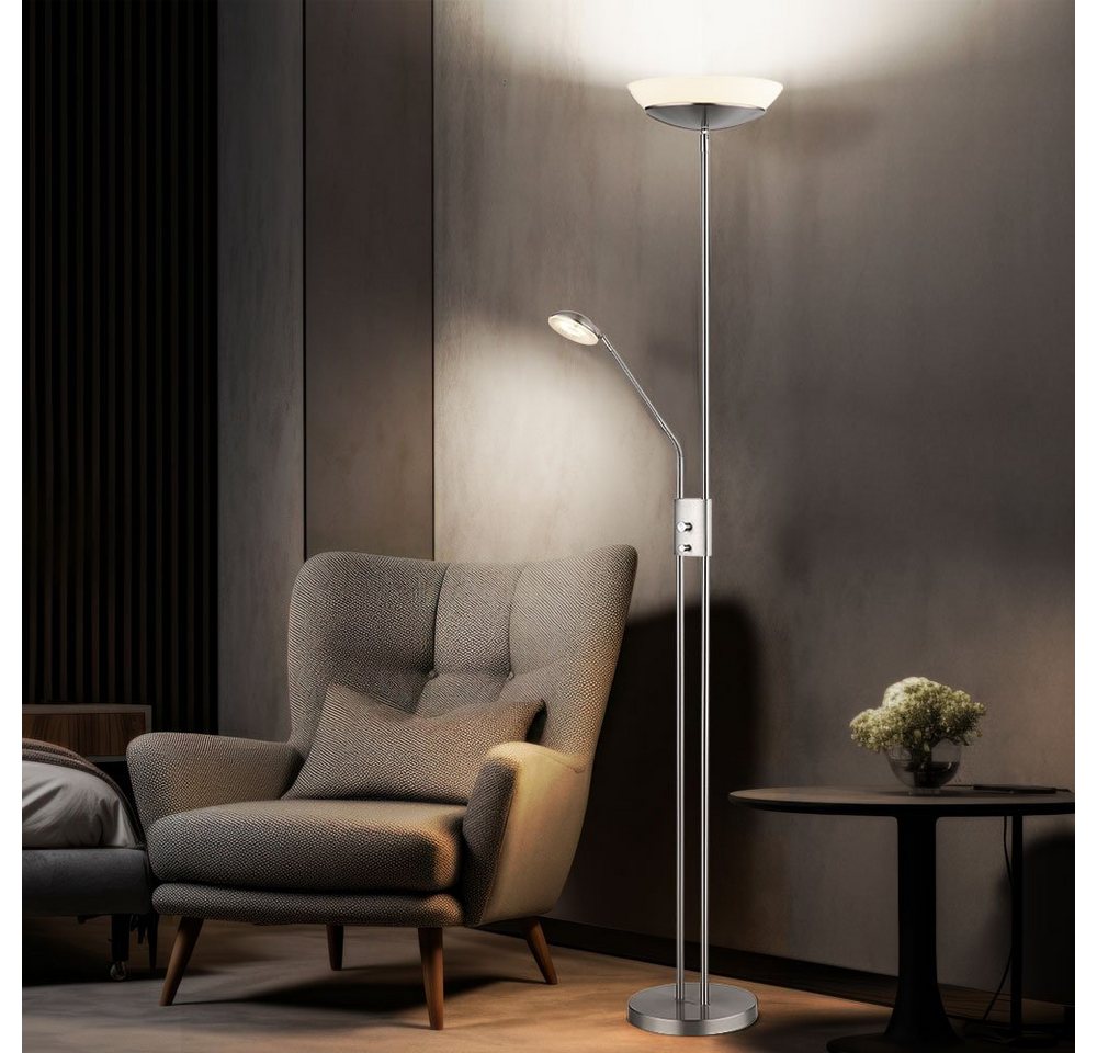 Globo LED Stehlampe, LED-Leuchtmittel fest verbaut, Warmweiß, Deckenfluter Wohnzimmerleuchte dimmbar Metall nickel H 180 cm von Globo
