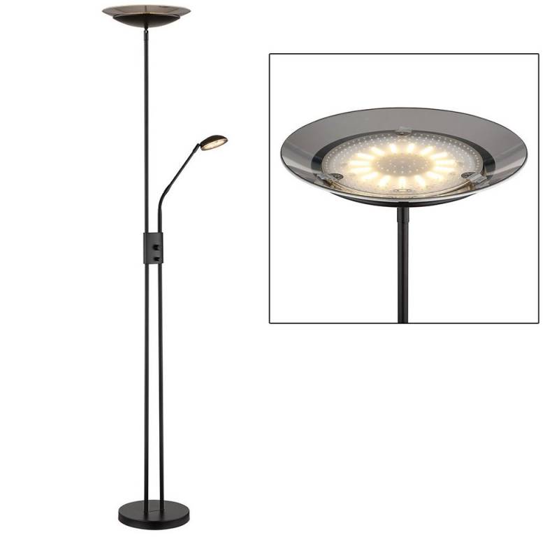 GLOBO LIGHTING LED Stehlampe, LED-Leuchtmittel fest verbaut, Warmweiß, LED Deckenfluter Stehleuchte dimmbar Metall schwarz Glas rauch von GLOBO LIGHTING